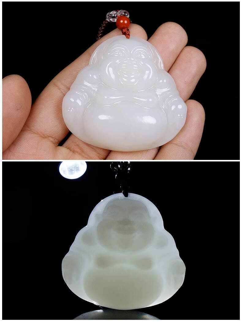 羊脂玉吊坠弥勒佛天然和田玉笑佛女士款布袋和尚佛公挂件项链