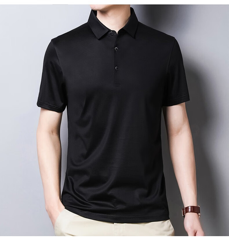 绾衫馆夏季新款短袖t恤男中年半袖冰丝t恤男士翻领真丝体恤爸爸装 哈