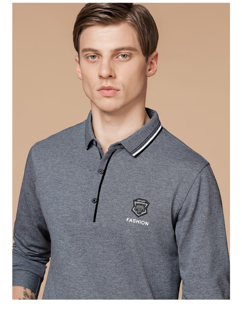 卡帝乐鳄鱼cartelo 男士长袖t恤春秋季翻领棉有领商务中年男装时尚