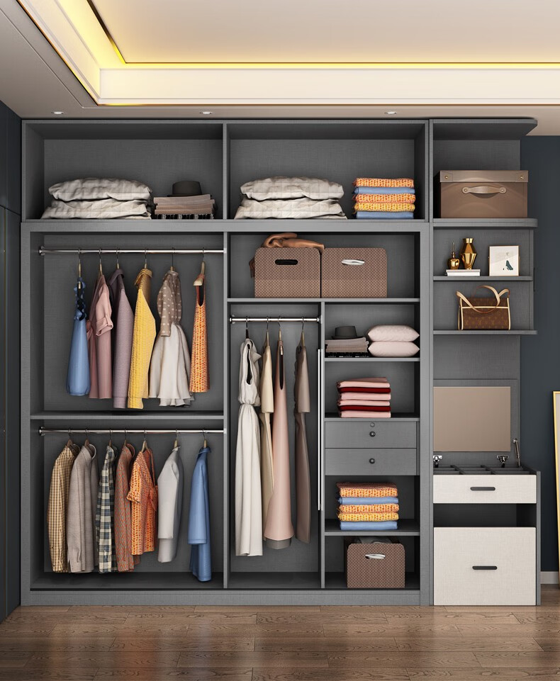 塞纳春天实木质生态多层板推拉门衣柜现代简约北欧网红卧室家用两门免