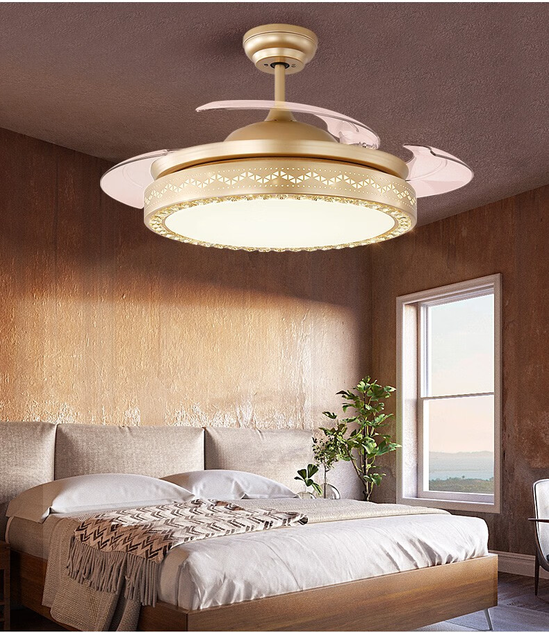 电扇 饭厅卧室家用吊顶带灯吊扇电风扇灯电灯扇灯扇一体带风扇的吊灯