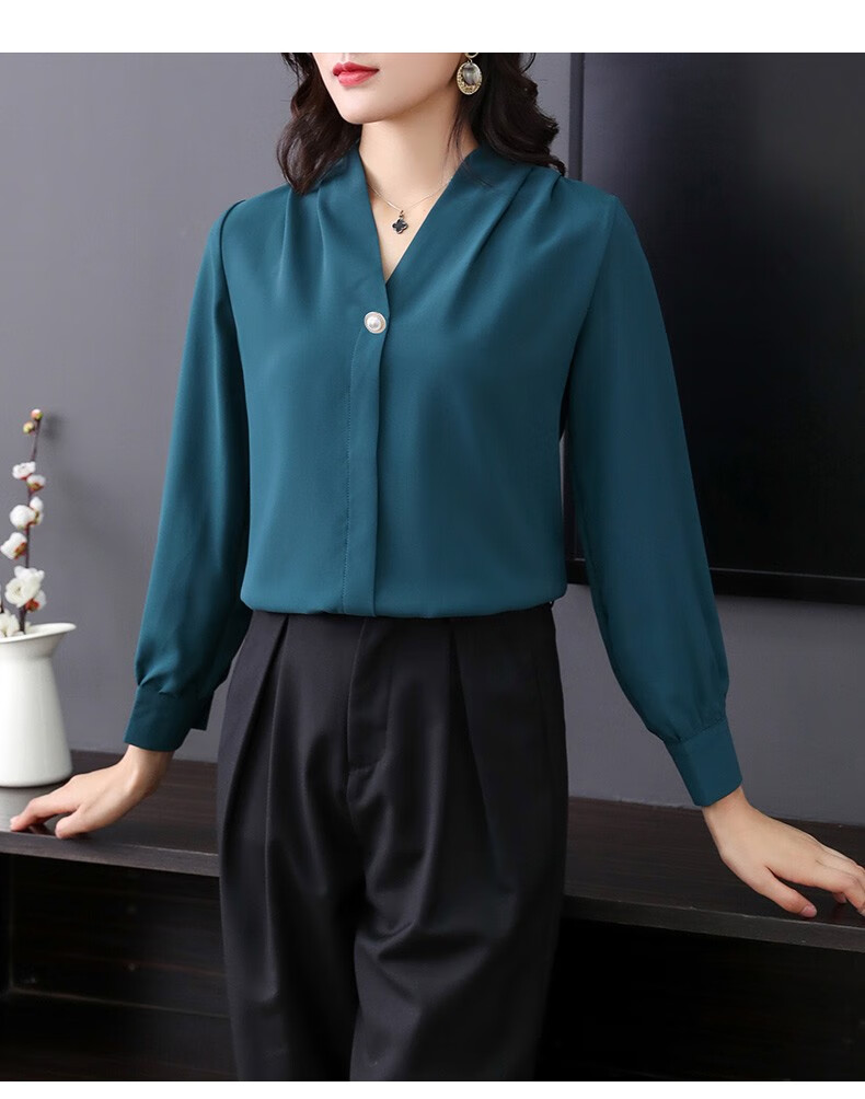 佳泽雨新款潮气质2020春小衫雪纺衫上衣时尚衬衫洋气长袖打底衫 白色