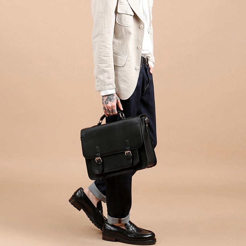 男士剑桥包英伦风黑色白色单肩斜挎手提包包 乳白色剑桥包