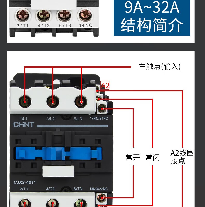 交流接触器 接触式继电器单相 三相可选 cjx2-1810常开 380v【图片