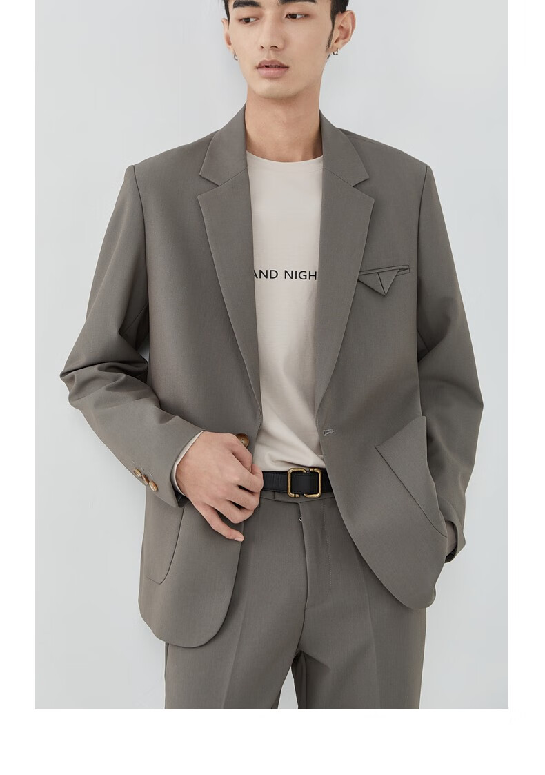 earljoel设计感休闲西服男2022春季新款三角口袋潮流男士单西韩版西装