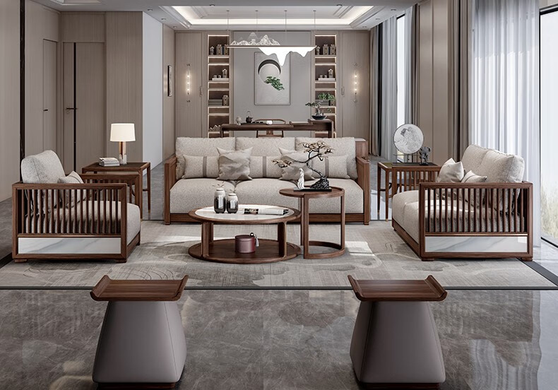 居克斯邦沙发新中式实木沙发客厅家具北美黑胡桃木沙发组合轻奢现代