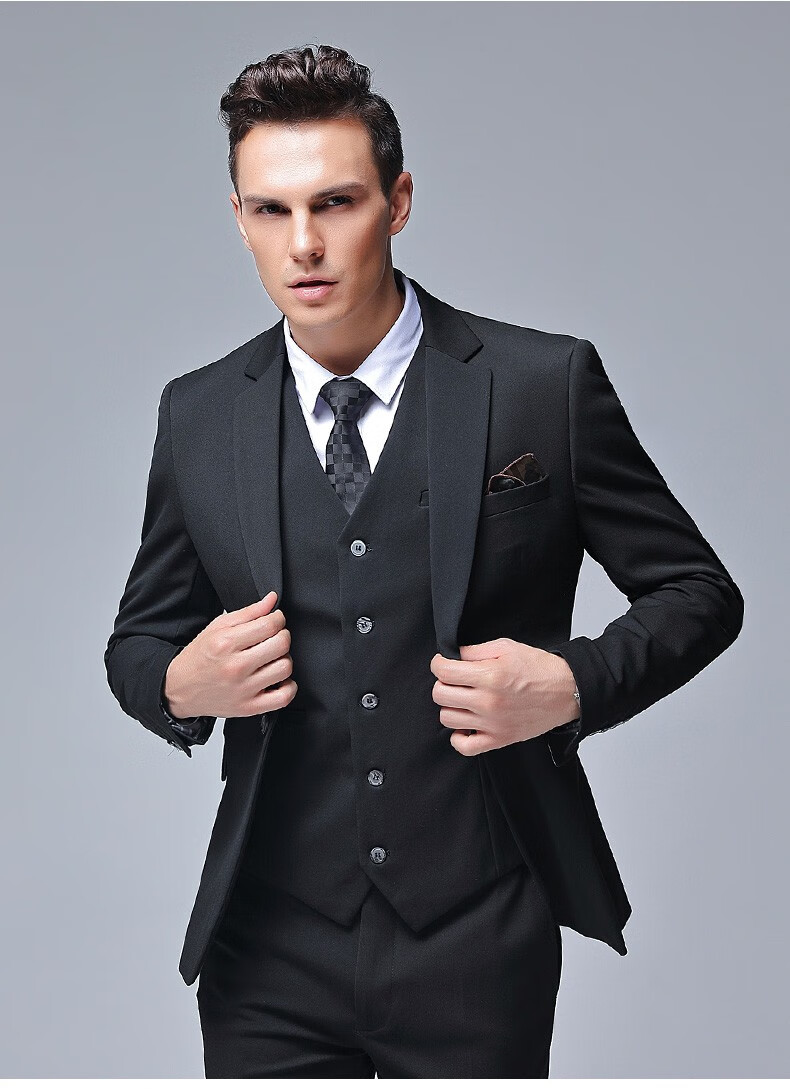 虎都西服套装男2020秋冬新品商务休闲西装套装结婚伴郎团西装英华西装