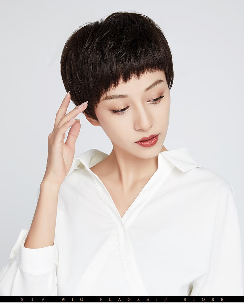 假发女短发圆脸时尚帅气短直发真人发丝逼真假发头套狗啃刘海精干利落