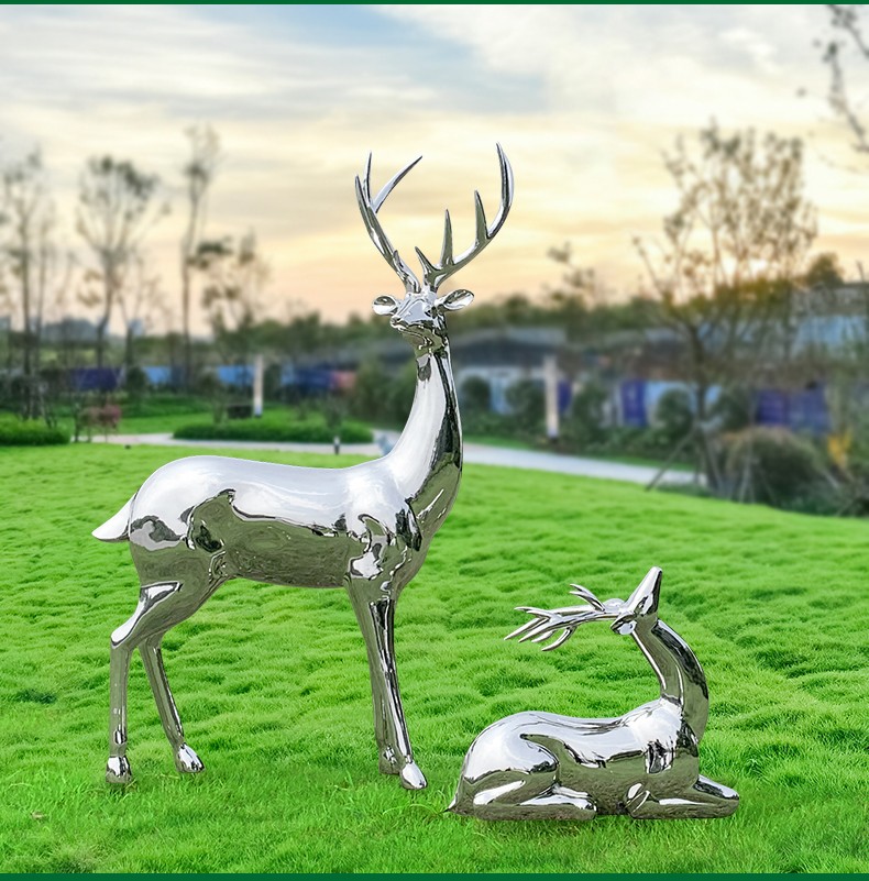 悦吉祥定制不锈钢鹿雕塑梅花鹿摆件户外园林景观镜面摆件房地产花园