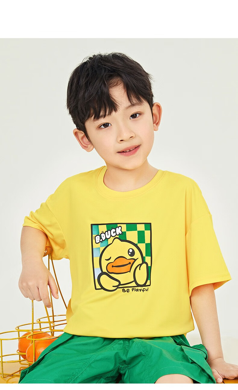 bduck小黄鸭童装男童t恤儿童短袖2022夏季新款女宝宝卡通半袖潮白色