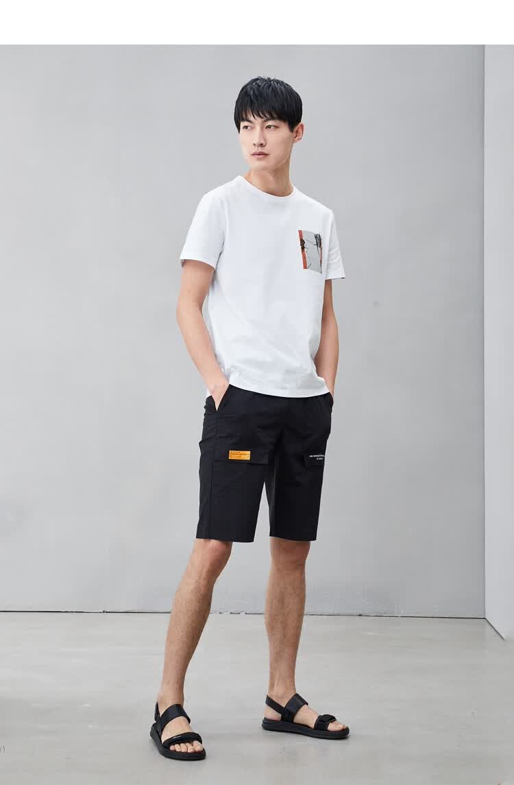 hntbj2r191ahla海澜之家文字简约短袖t恤经典圆领短t男米白花纹k11