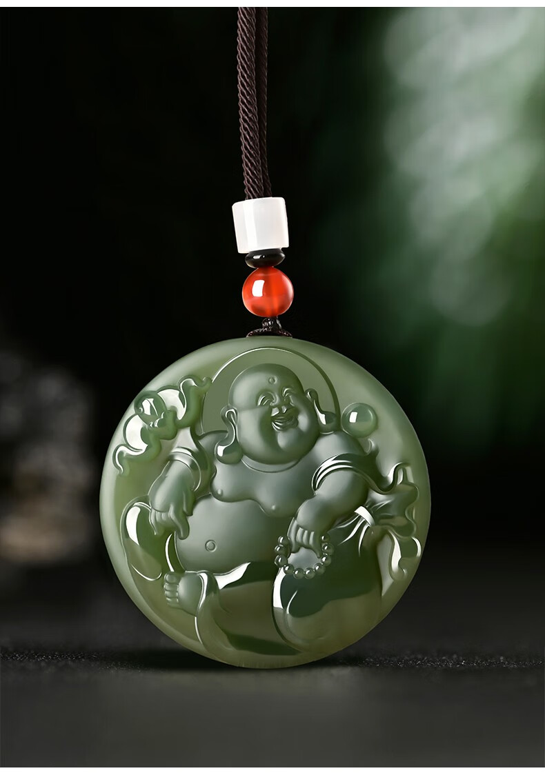和田玉湖水绿弥勒佛吊坠女新疆玉石佛公玉坠玉佩大肚笑佛挂件玉牌