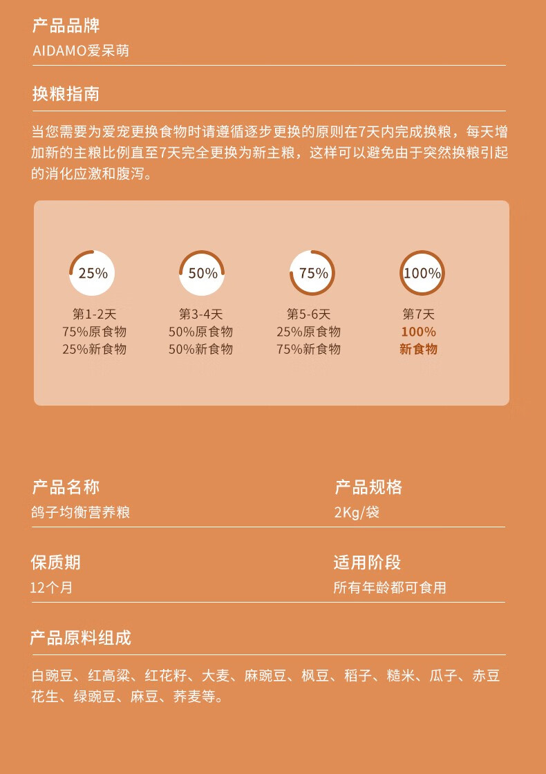 饲料 无玉米营养鸟食信鸽观赏鸽肉鸽幼鸽成鸽均衡营养粮 2kg 鸽子粮