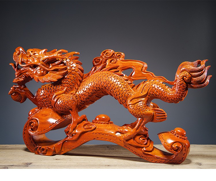 艾莹嘉 黑檀木雕龙摆件客厅办公室装饰品手工雕刻龙凤工艺品电视柜