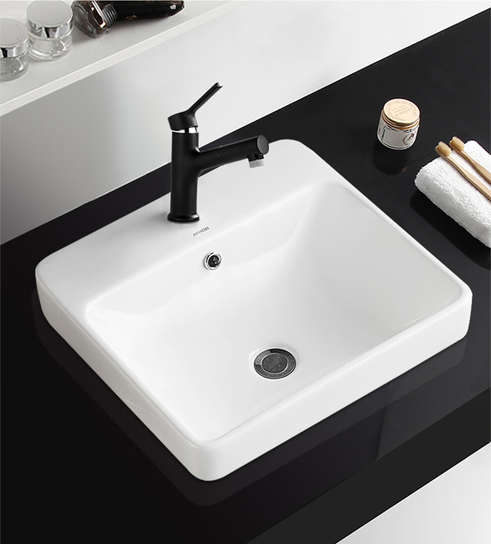 箭牌(arrow)方形台上盆洗脸盆洗手阳台卫生间半嵌入式面盆陶瓷盆 ap