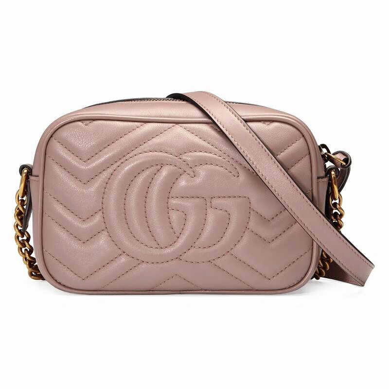 二手95新古驰guccimarmont系列女士裸色mini相机包单肩斜挎链条包