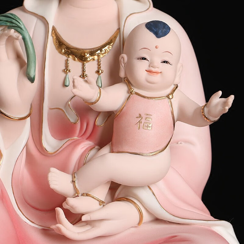 德化瓷白瓷陶瓷抱子观音佛像客厅摆件摆件家用童子菩萨婚礼工艺礼品16
