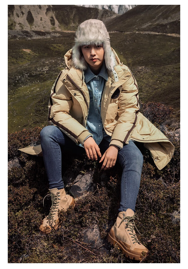 levis李维斯秋冬新款女士中长款羽绒服易穿搭潮流百搭 卡其色 m