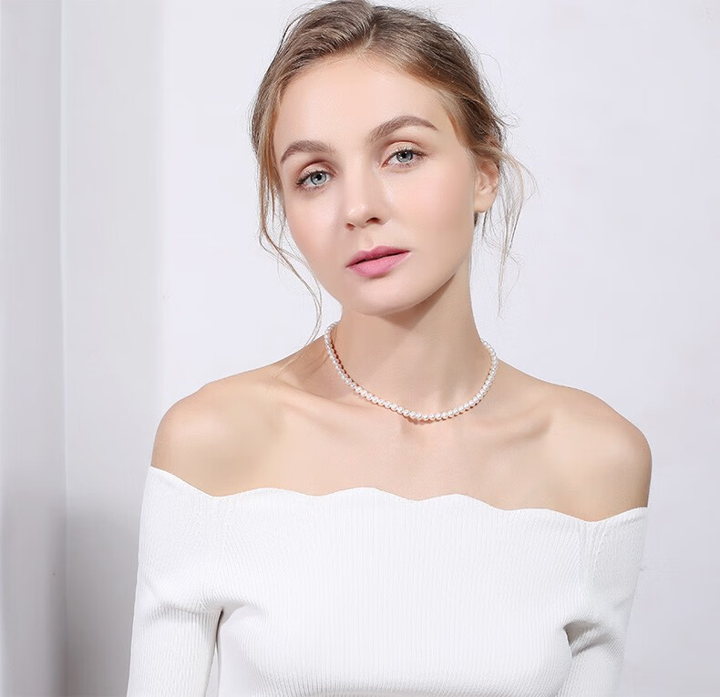 黛米珠宝妍熙强亮泽淡水小珍珠项链18k金扣女g18k金扣精选高品质圆珠