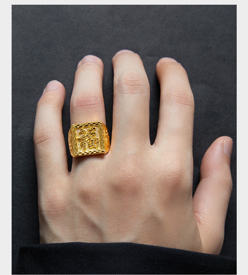 老凤凰黄金戒指男款 999足金硬金福字戒子男士指环送老公送爸爸礼物