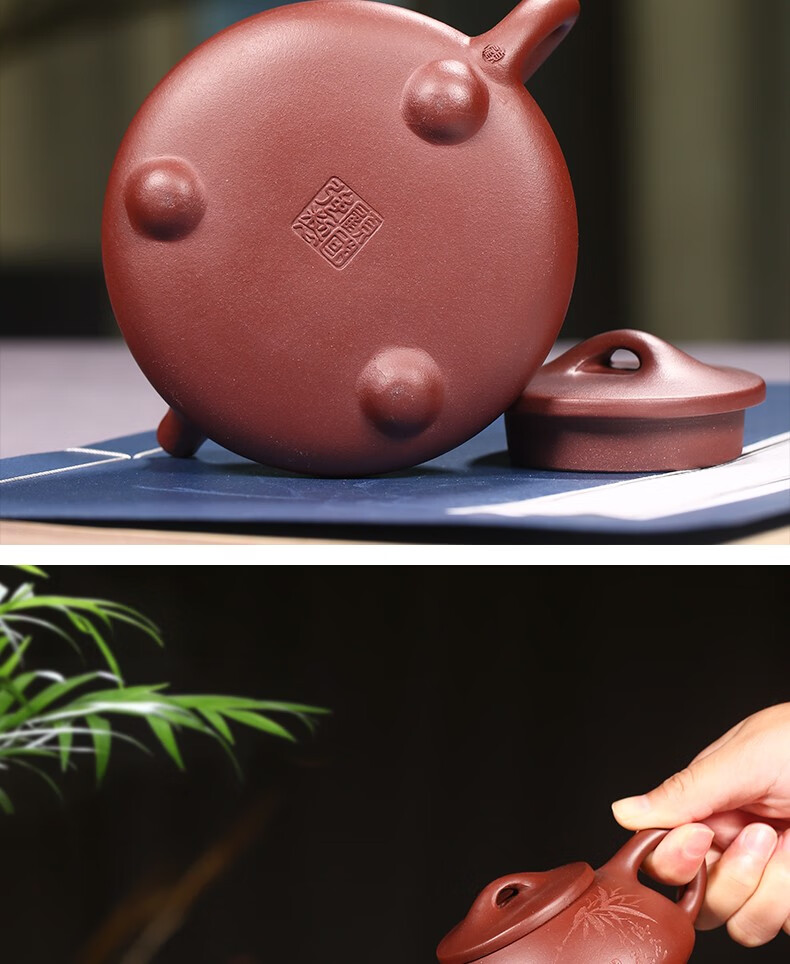 徐保国紫砂壶宜兴名家纯全手工功夫泡茶壶茶具刻绘竹石瓢 紫泥