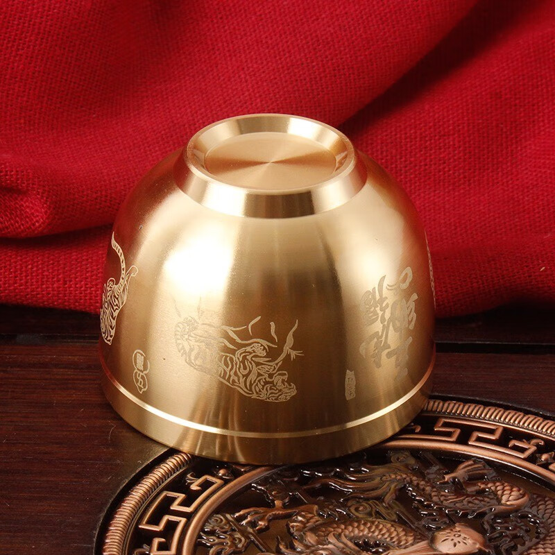 黄铜酒杯黄铜五虎酒杯开业杯龙凤呈祥铜杯茶杯水杯 金色立体百福杯一
