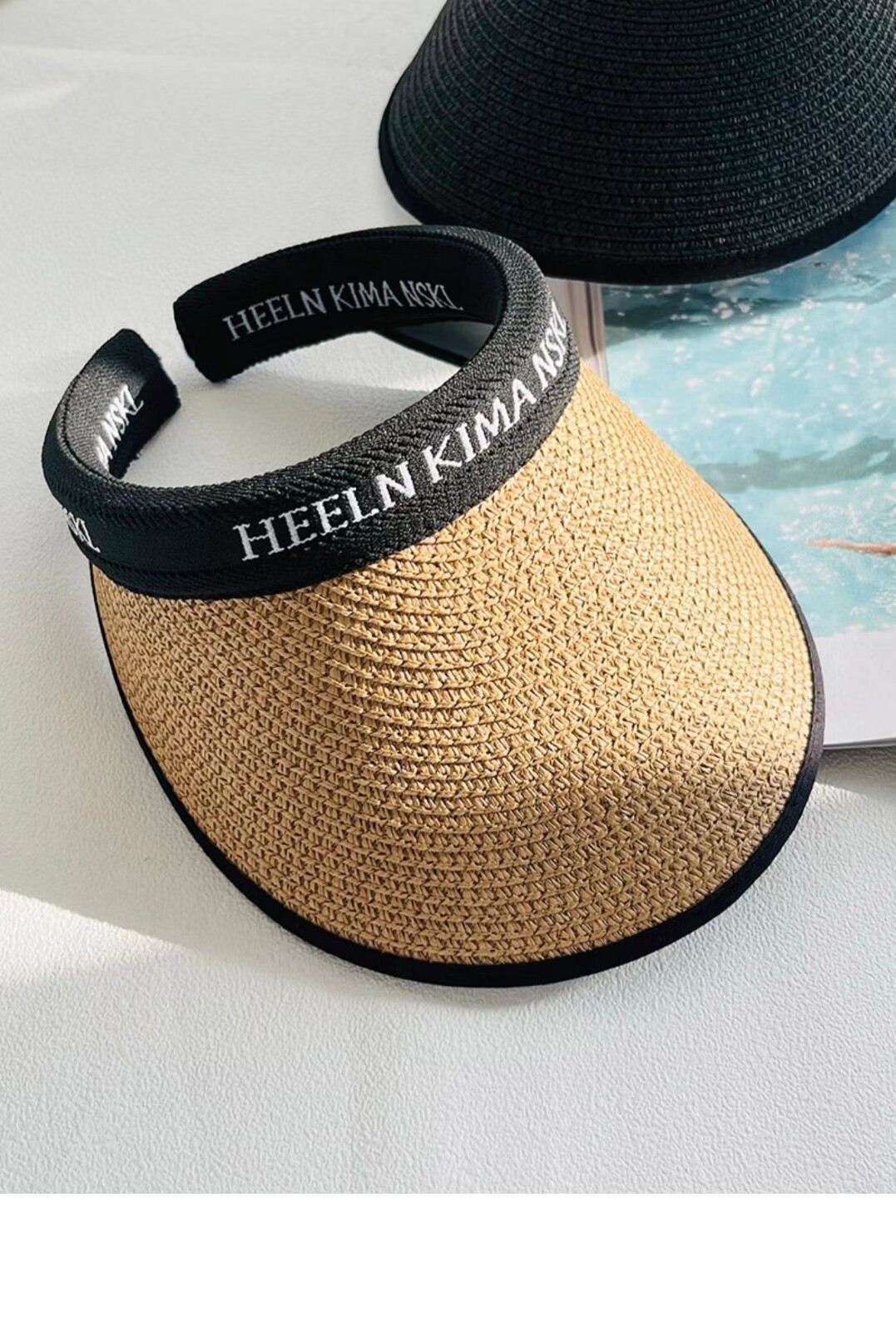 璞韵puyun黑胶空顶uv防晒帽女夏大帽檐沙滩遮阳草帽骑车遮脸太阳帽子