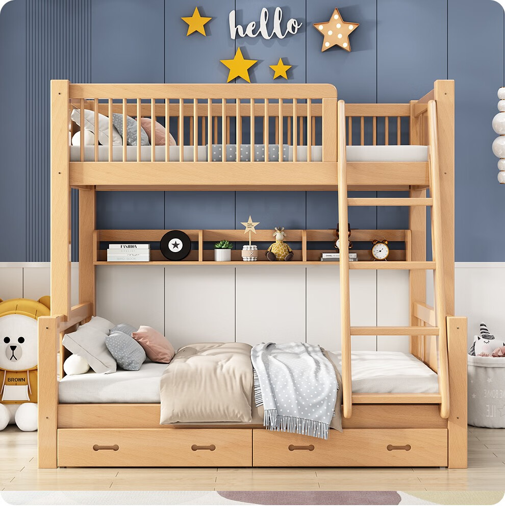 qianmoju 榉木上下床全实木高低床成人双人床双层上下铺木床母子床可