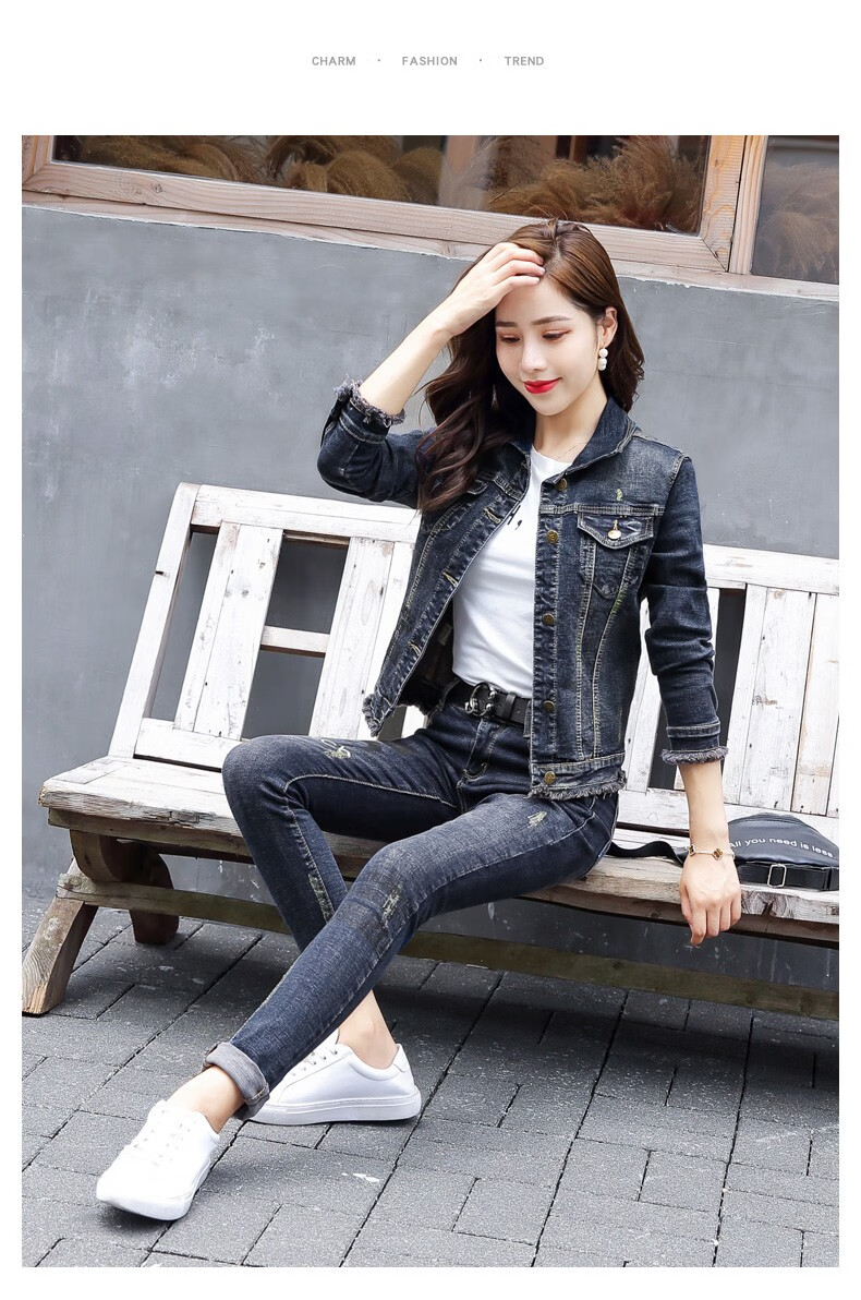 东厢一品 东厢一品 复古牛仔套装外套女2020春秋新款潮网红洋气短外套