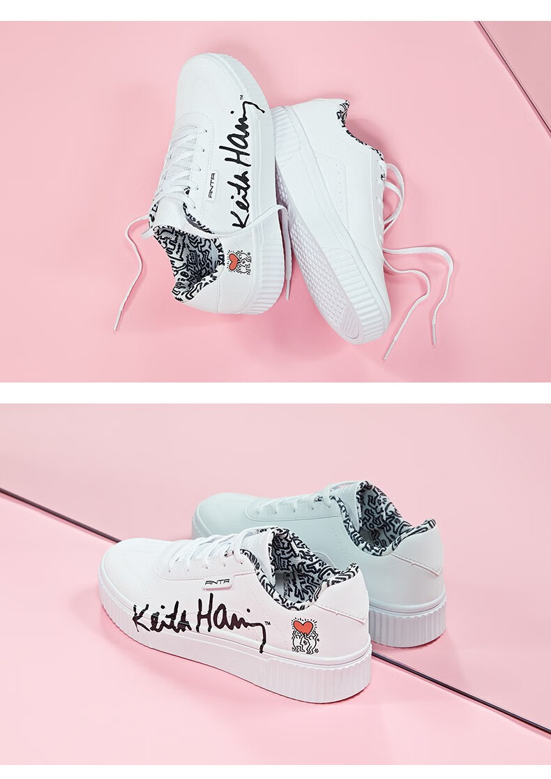 安踏女鞋情侣鞋板鞋 keith haring联名款休闲鞋 2020秋冬季新品小白鞋
