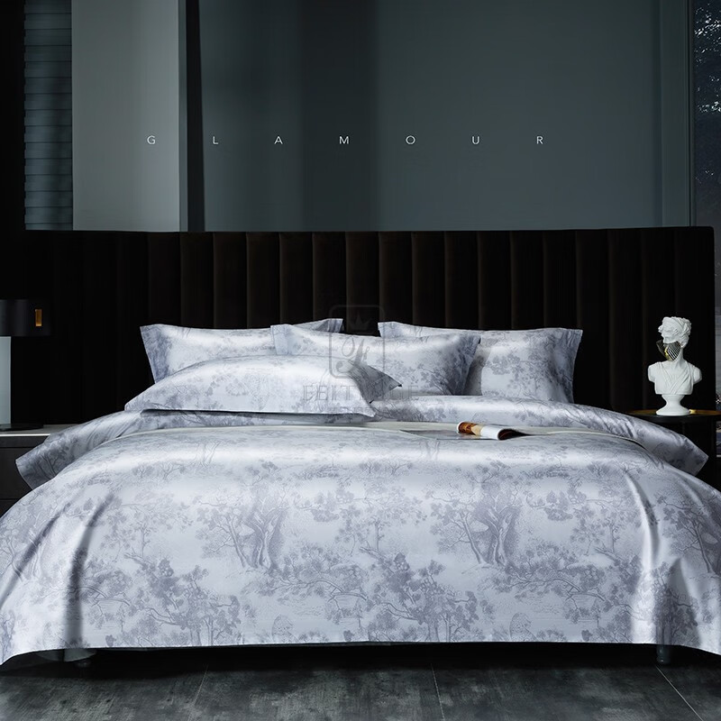 费汀格家纺高端床品100支长绒棉提花全棉四件套简约夏季裸睡亲肤床单