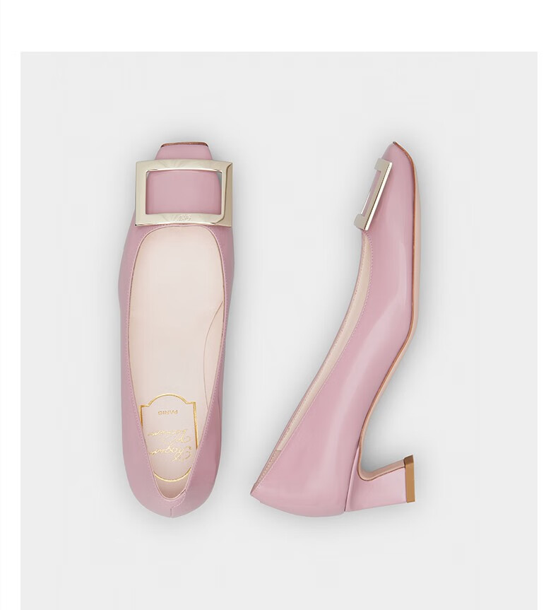 roger vivier/rv女鞋trompette经典金属方扣高跟鞋婚鞋粗跟单鞋 紫色