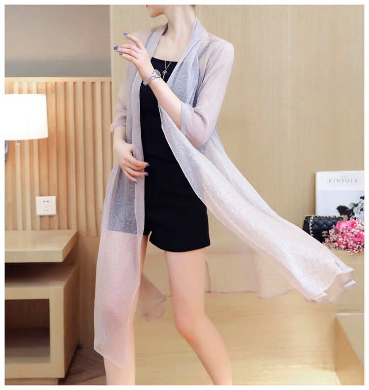 旺计披风女夏飘逸薄款雪纺披肩外搭中长款披肩外套开衫夏天超仙薄纱外
