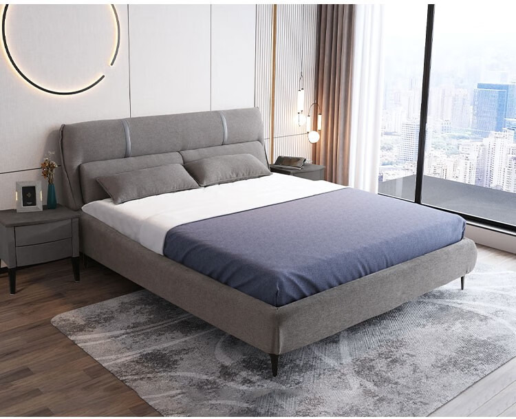 慕思(de rucci)布艺床 艾慕棉麻双人床极简意式实木框架婚床主卧床 深