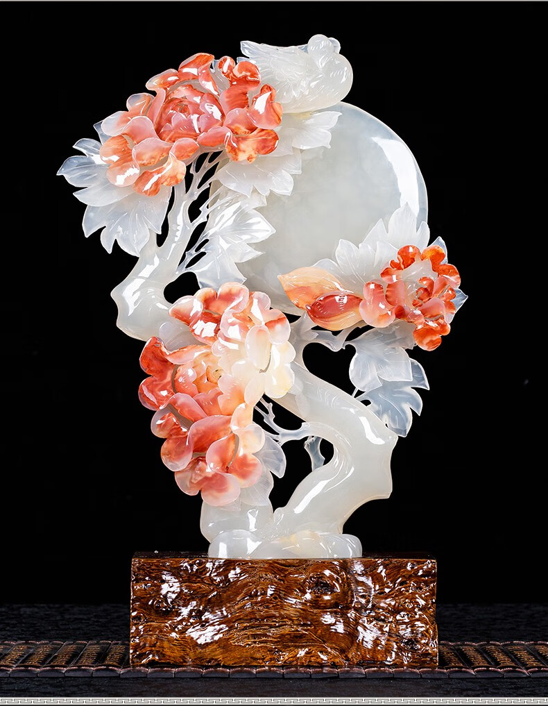 铂悦玺熙天然玉石摆件花开富贵家居客厅酒柜展示摆放办公室摆件装饰品