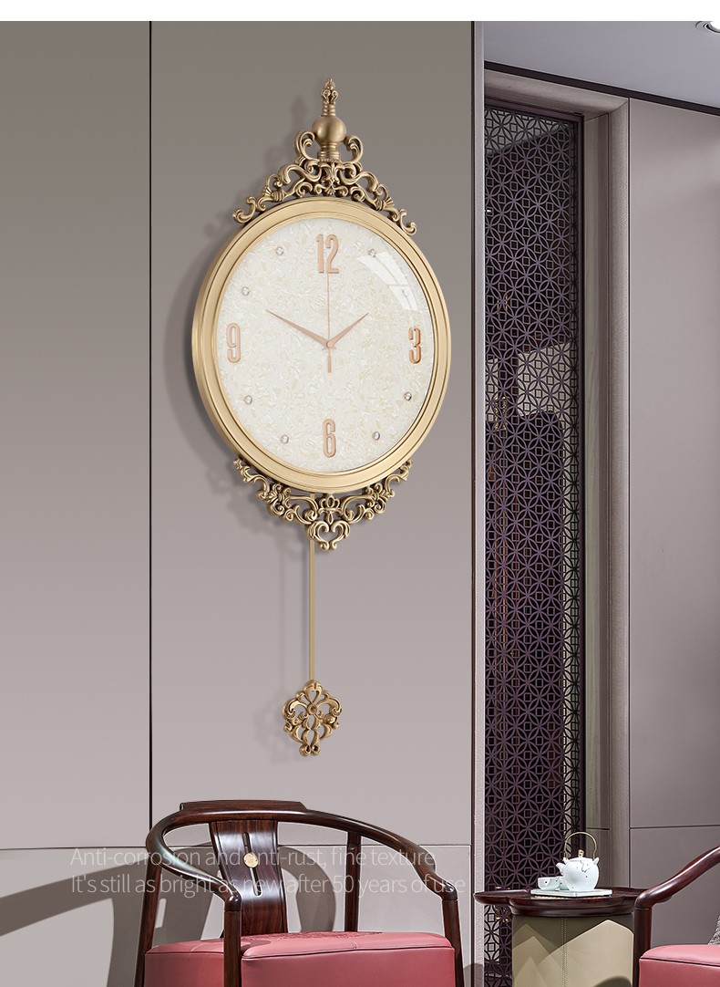 枫颂fensog欧式纯铜挂钟鹿头创意客厅装饰钟表现代轻奢家用时尚简约