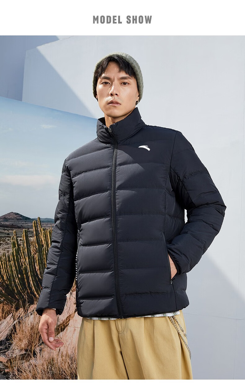 安踏羽绒服男士2022春季加厚连帽长款运动保暖棉服防泼水鸭绒棉衣外套