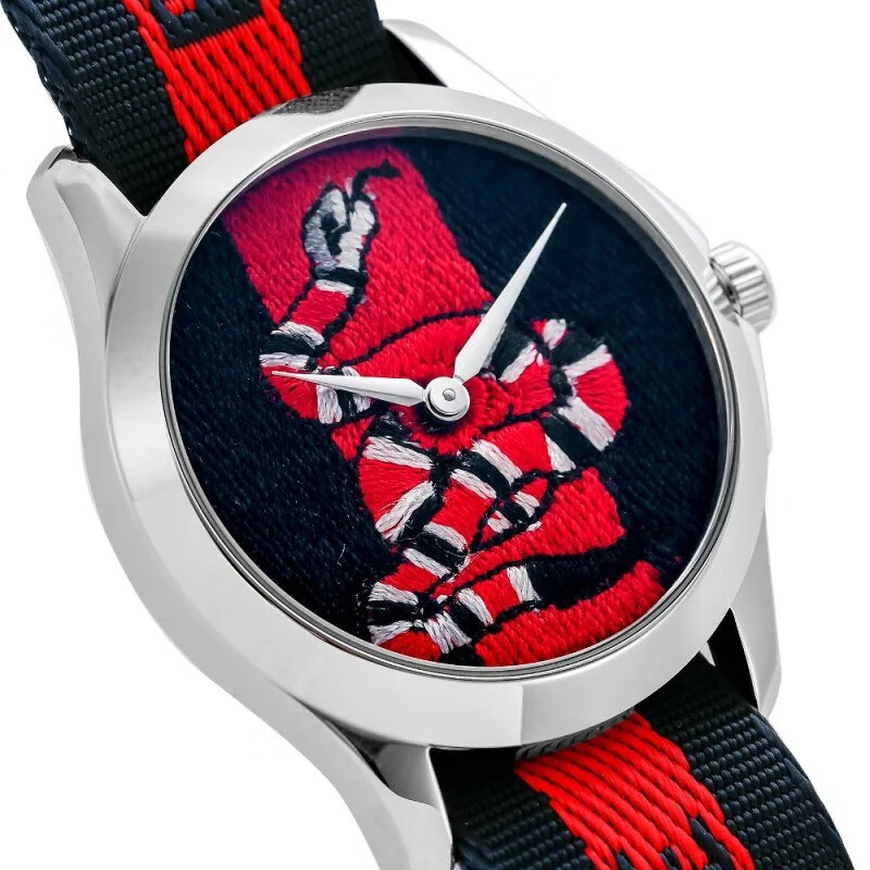 日本直邮gucci古驰女士小蜜蜂红绿条纹中号石英手表guya126497