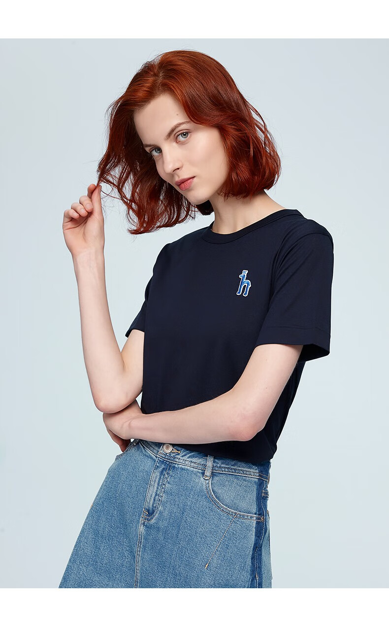 商场同款哈吉斯hazzys夏季新款t恤女简约活力圆领休闲t恤衫astse01bx1