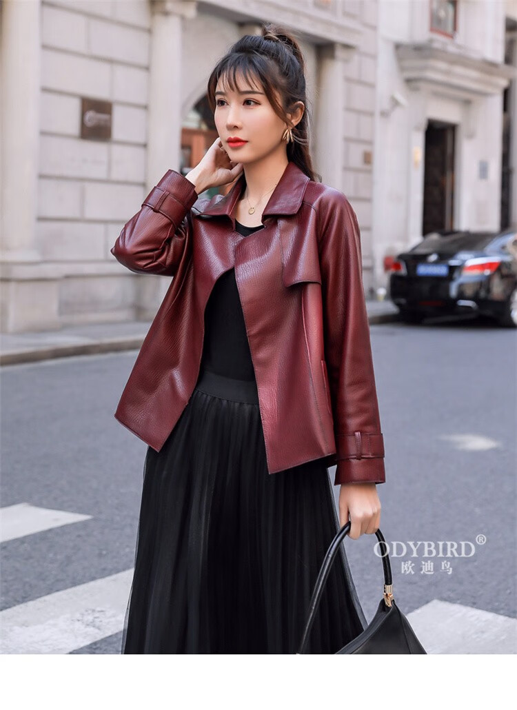 欧迪鸟odybird品牌女装真皮皮衣女短款2020秋新款韩版绵羊皮显瘦宽松
