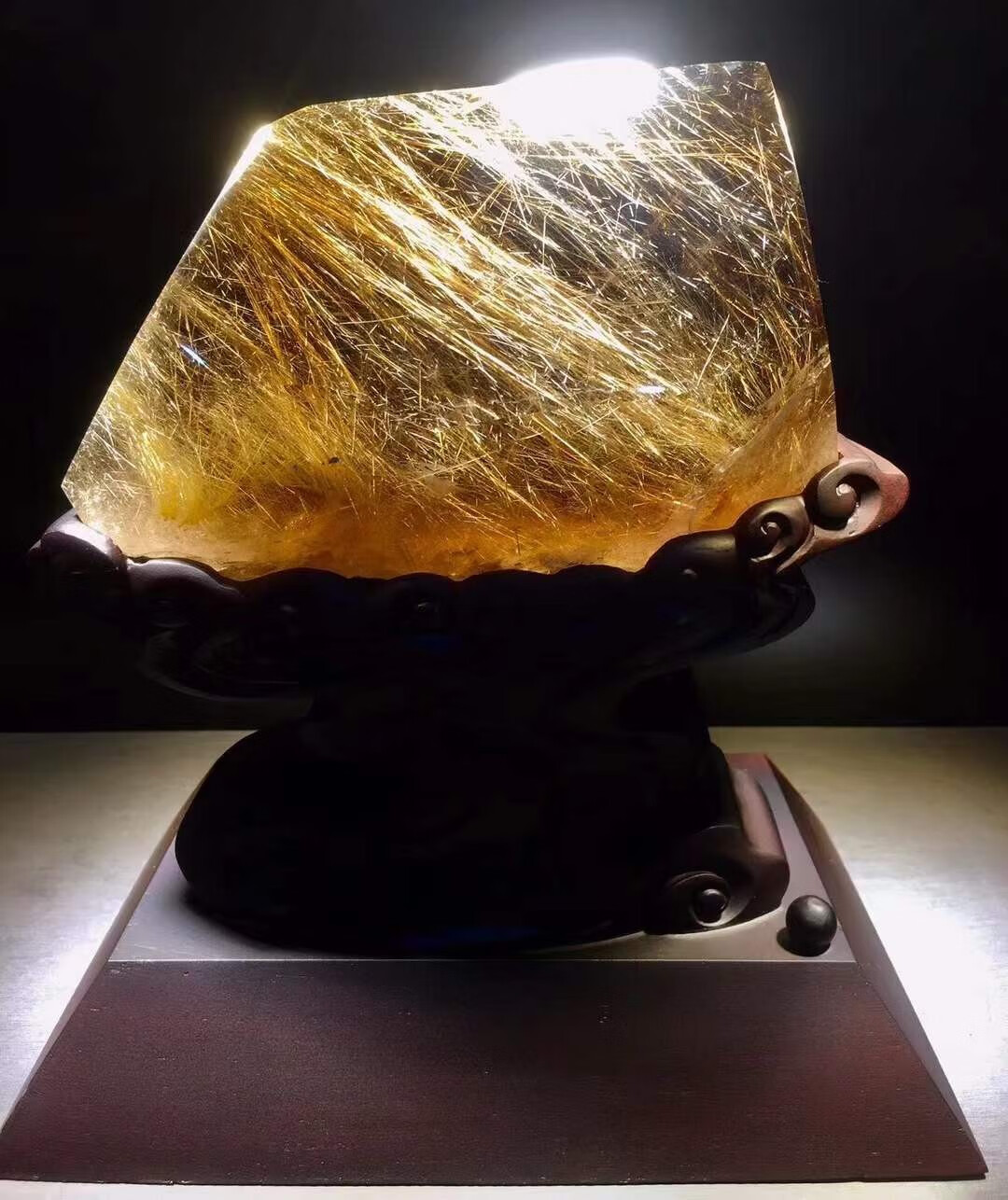 君政寻然珠宝天然金发晶钛晶花原石原矿标本水晶簇资料库半宝石家居