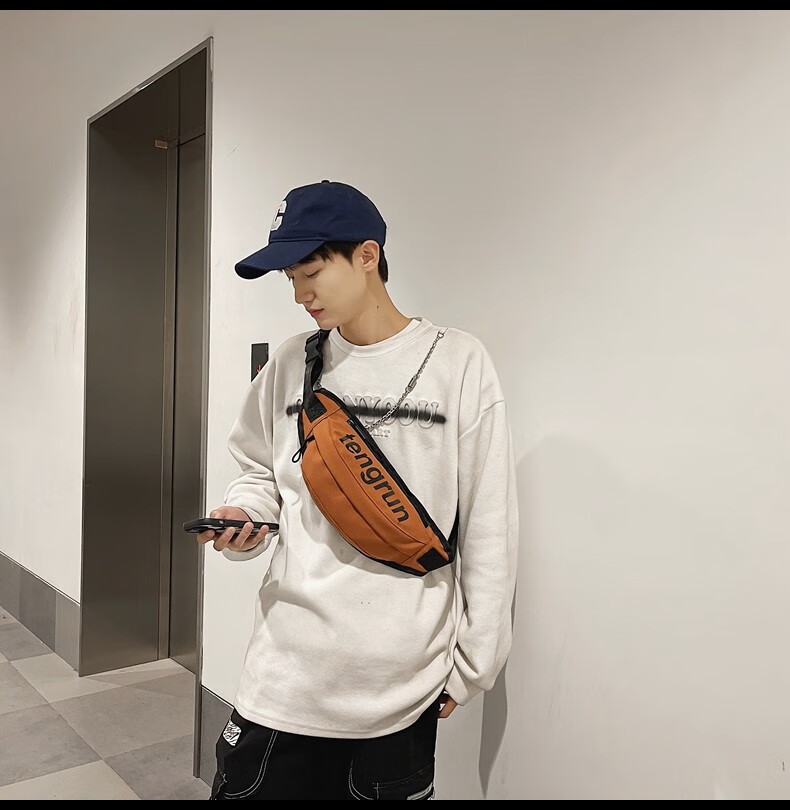 途客夏季胸包男运动腰包潮牌ins日系男生休闲帆布单肩包斜挎包潮小包