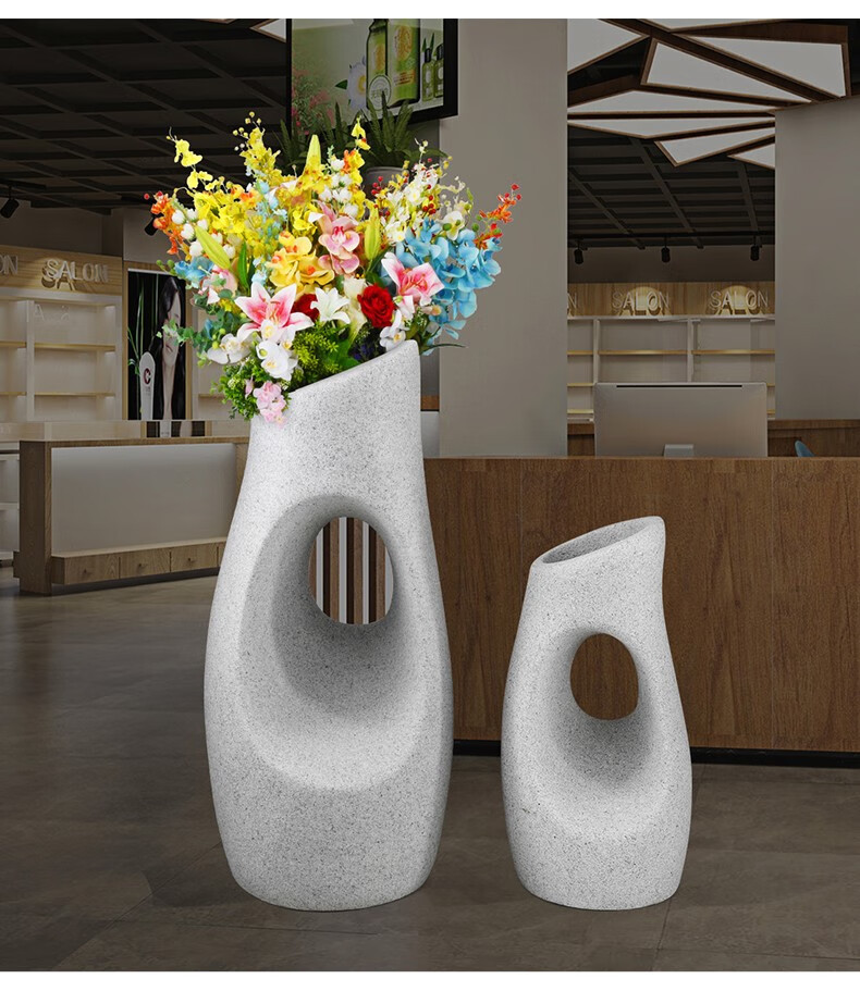 大型玻璃钢雕塑花盆摆件商场会所酒店花缸装饰庭院美陈景观工艺品 hp