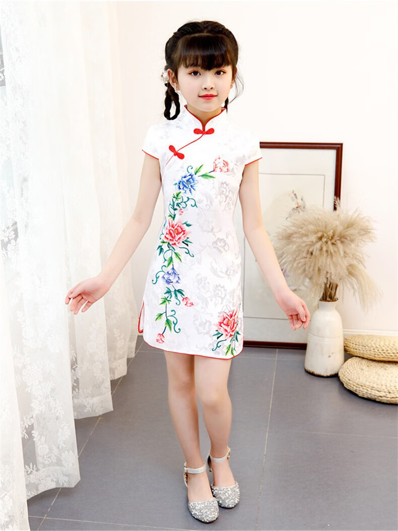 马樱红雨儿童旗袍夏女童古筝演出服中国风小女孩宝宝公主裙主持人走秀