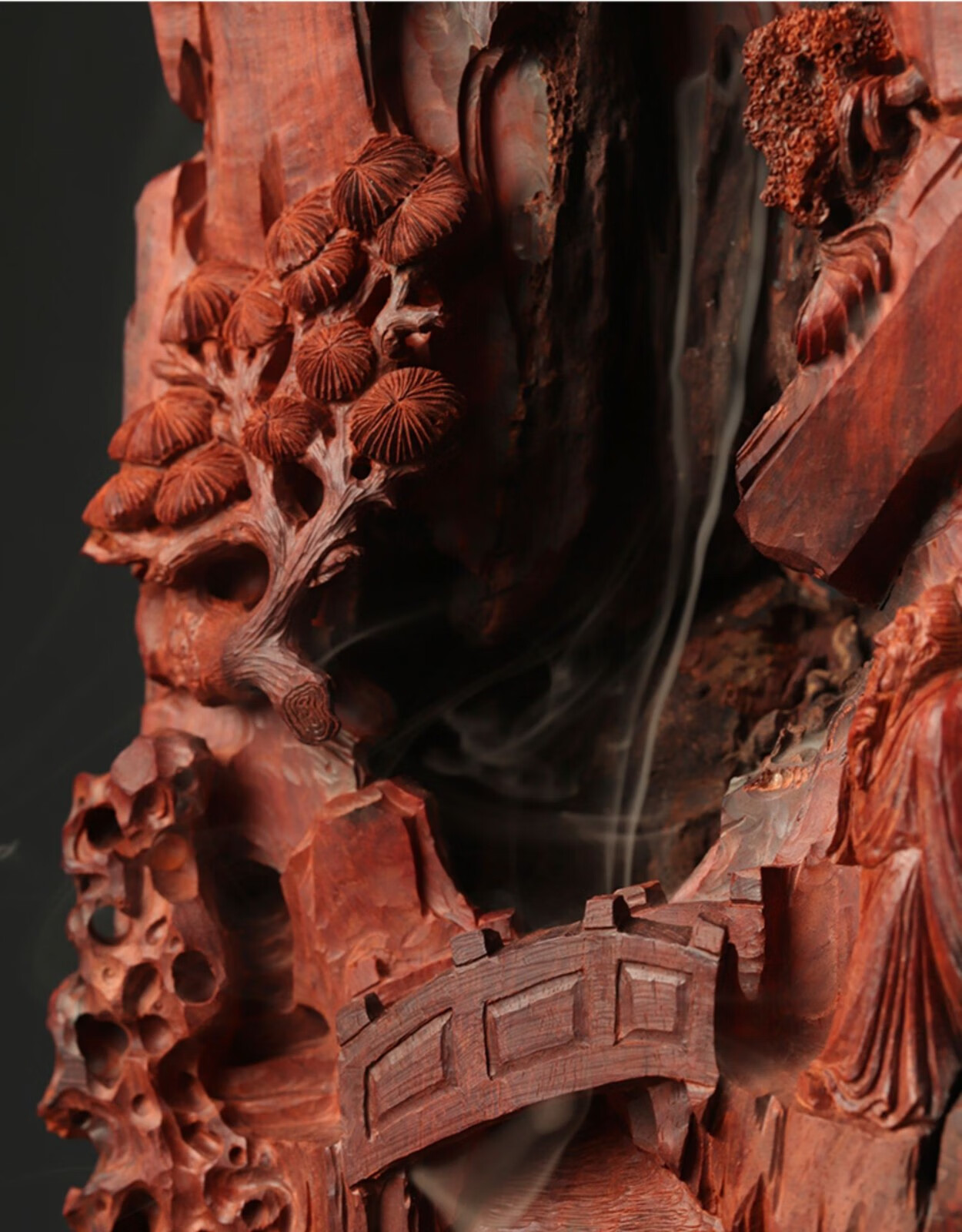 易蓉山水人家倒流香摆件印度小叶紫檀木雕工艺品家用室内古风红木流