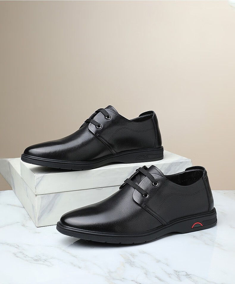 红蜻蜓皮鞋男商务休闲夏季头层牛皮轻便软皮英伦风系带舒适平底低帮