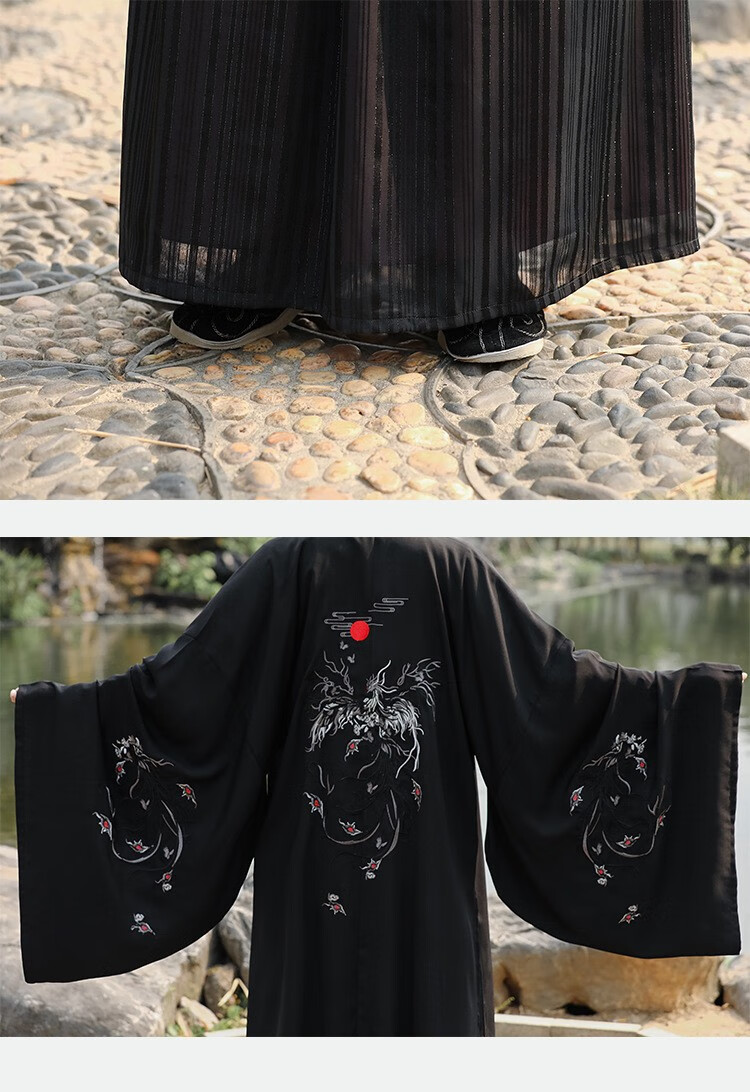 掌果汉服男黑色凤凰大氅日常刺绣古装交领上衣襦裙套装武侠风表演班服