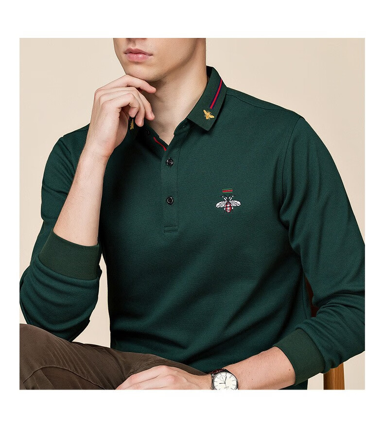 master polo秋季新款长袖蜂蜜刺绣翻领t恤商务休闲时尚polo衫 红色 m