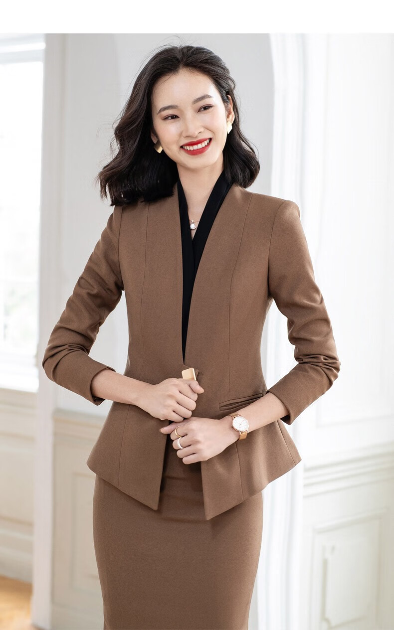 杜莎菲尼(dosrfini)品牌高端西装套装裙女无领秋冬气质工作服正装职业
