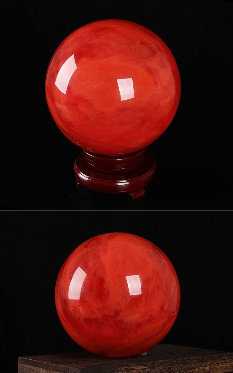 双美蒂天然熔炼水晶球摆件红色水晶球客厅办公居家风水球鸿运当头红